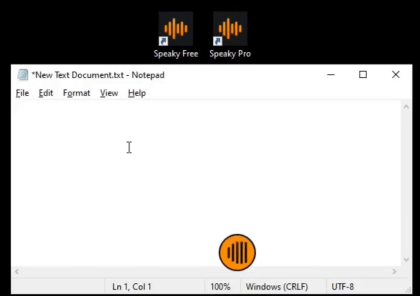 Speaky offline voice to text demo — speech recognition typing directly into an application on Windows